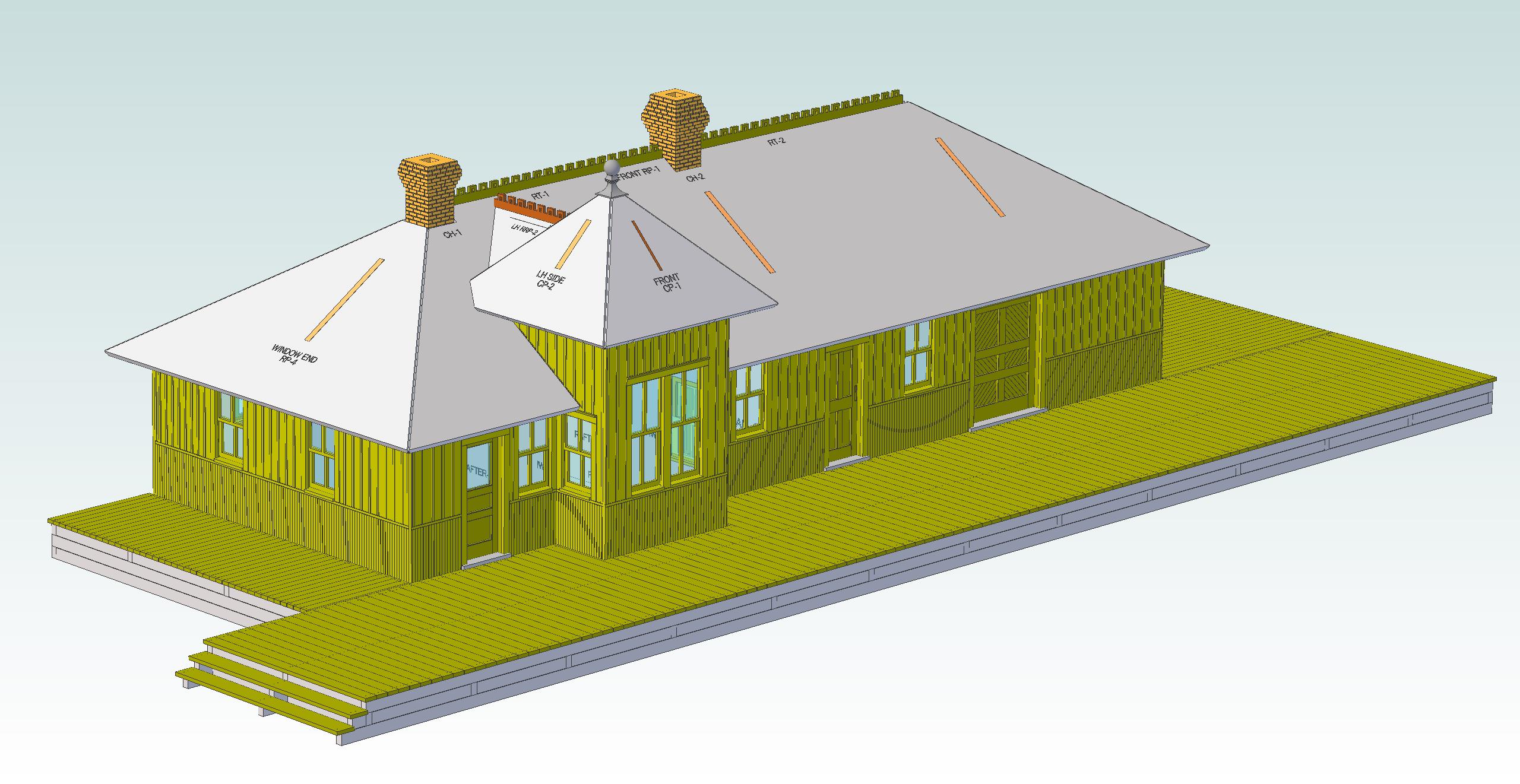 HO-scale CAD rendering of the RGS Placerville station kit