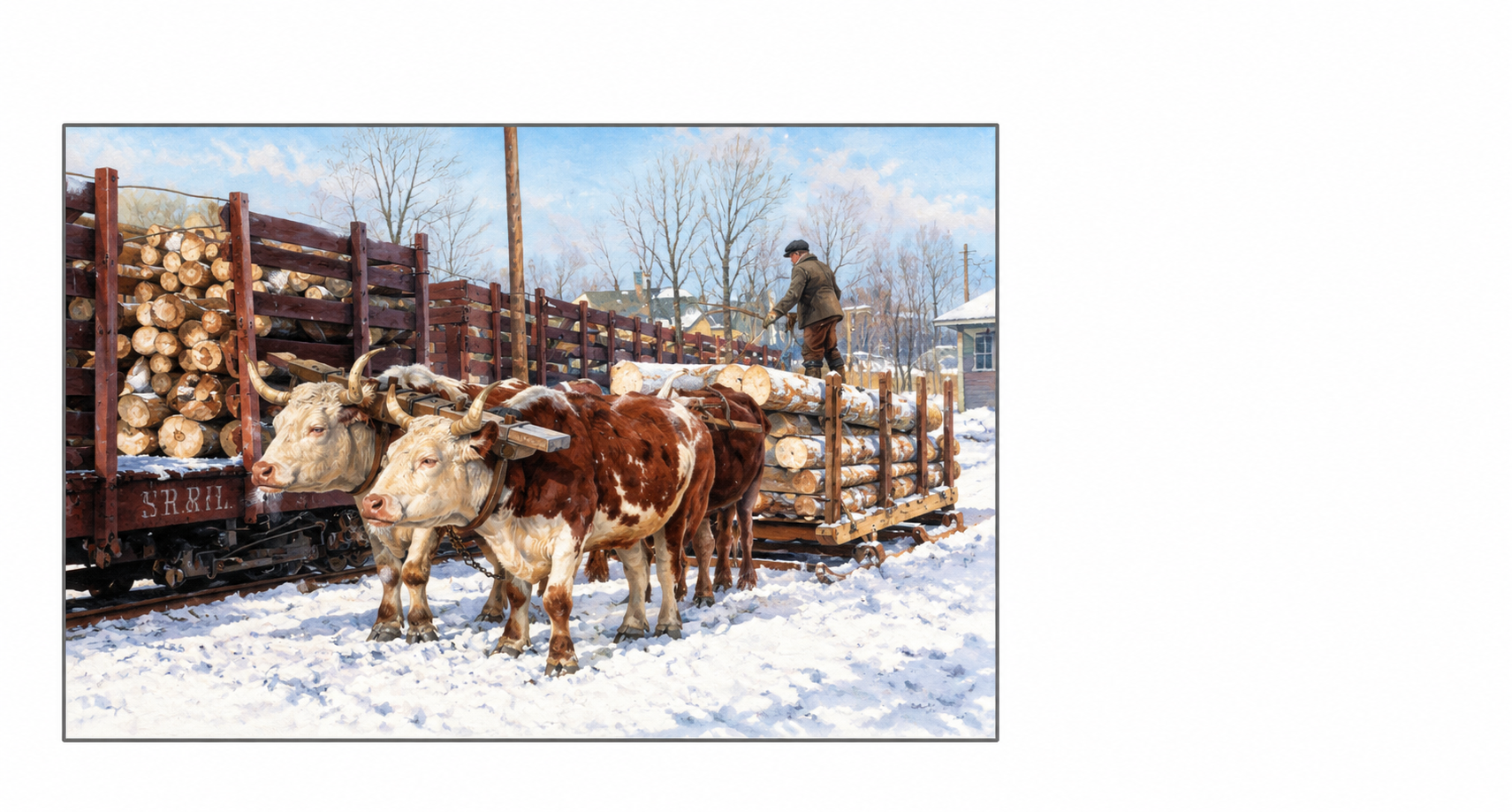 Oxen pulling a logging sled